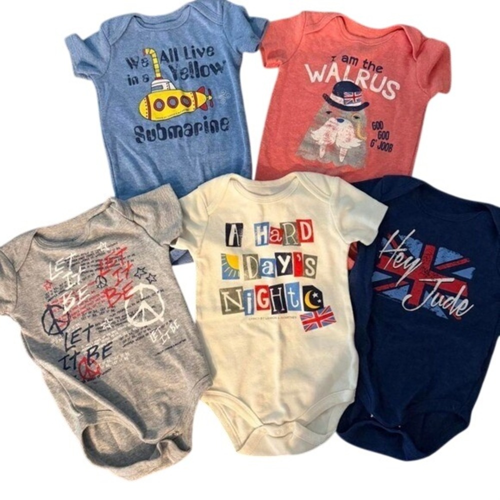 The Beatles Baby Bodysuit Lot 5pc Yellow Submarine Hey Jude Graphic Set